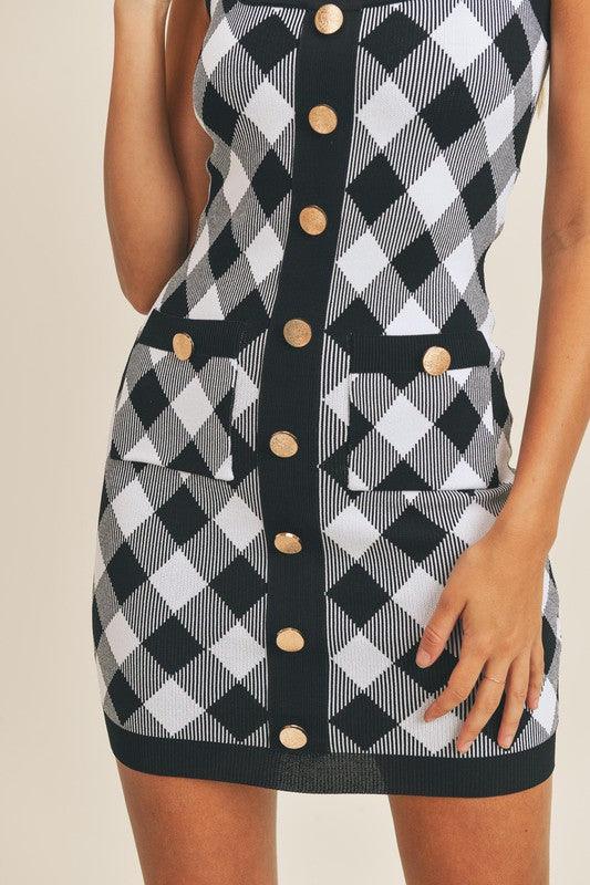 stretch knit button front plaid tank dress - RK Collections Boutique