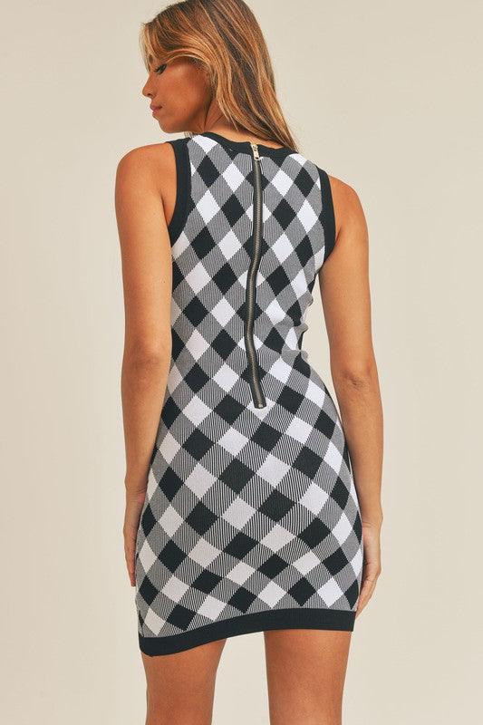 stretch knit button front plaid tank dress - RK Collections Boutique