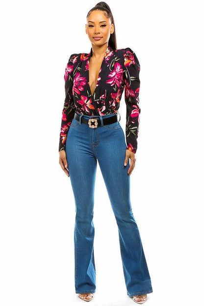 floral surplice bodysuit - RK Collections Boutique