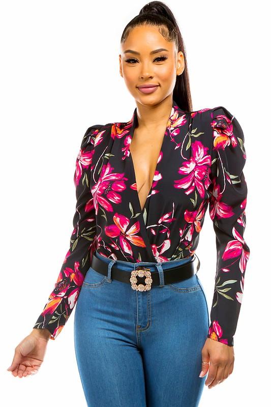 floral surplice bodysuit - RK Collections Boutique