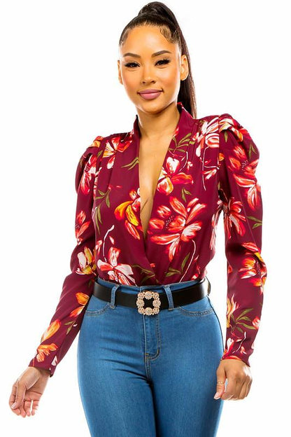 floral surplice bodysuit - RK Collections Boutique