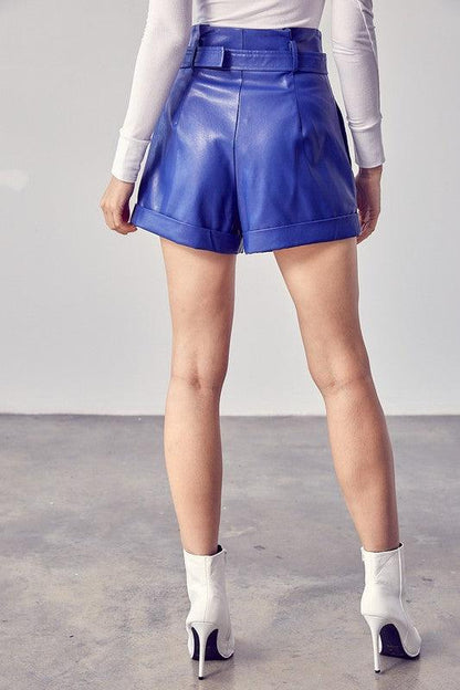 high waist belted faux leather shorts - RK Collections Boutique