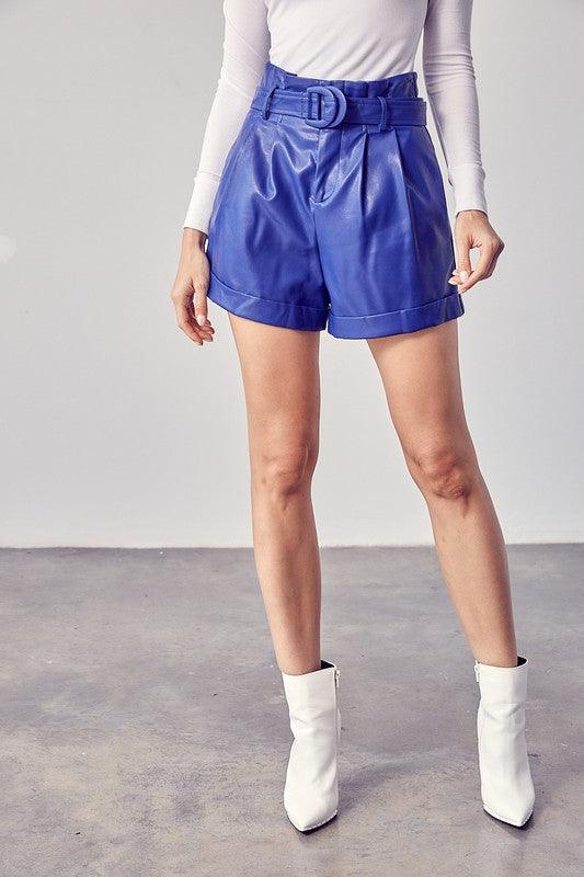 high waist belted faux leather shorts - RK Collections Boutique