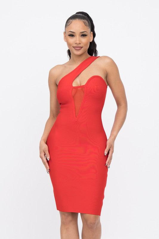 sheer inset one shoulder bandage dress - RK Collections Boutique