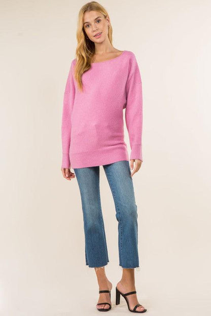 PLUS Asymmetric pintuck shoulder sweater - RK Collections Boutique