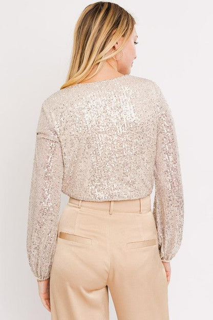 long sleeve sequin wrap bodysuit - RK Collections Boutique