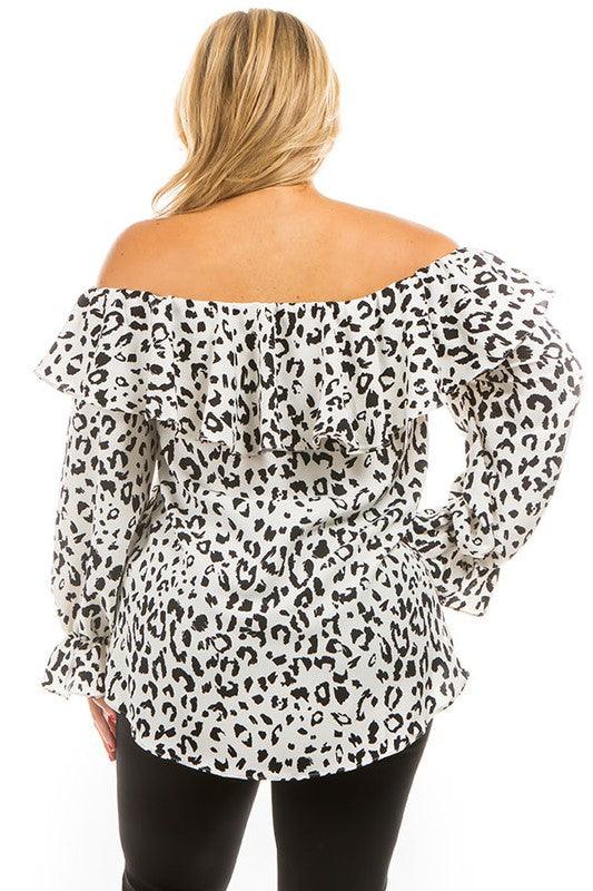 leopard print off shoulder long sleeve top - RK Collections Boutique