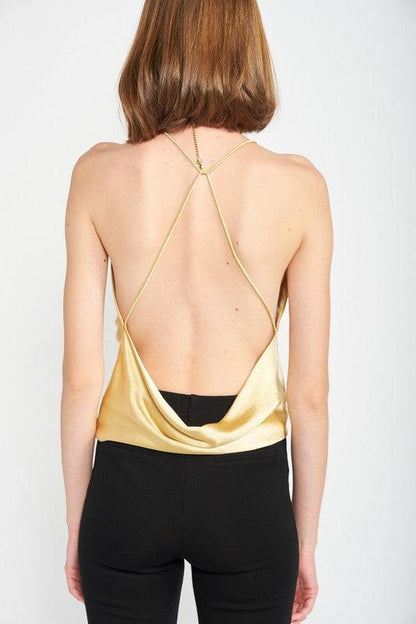 open back drape front satin cami top - RK Collections Boutique