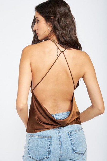 open back drape front satin cami top - RK Collections Boutique