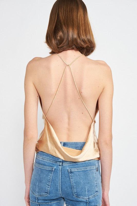 open back drape front satin cami top - RK Collections Boutique