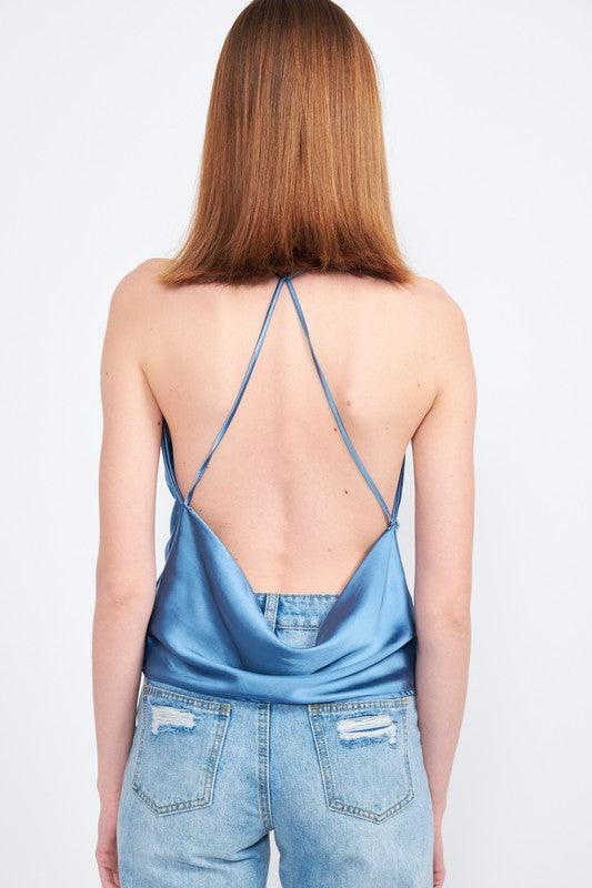 open back drape front satin cami top - RK Collections Boutique