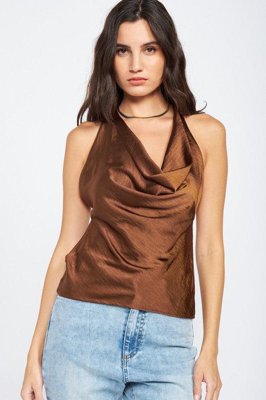 open back drape front satin cami top - RK Collections Boutique