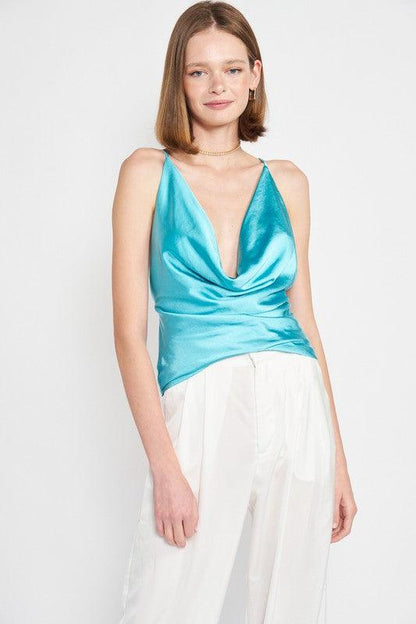 open back drape front satin cami top - RK Collections Boutique