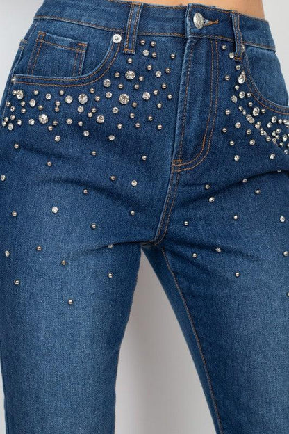 Rhinestones Denim Mom Jeans - RK Collections Boutique