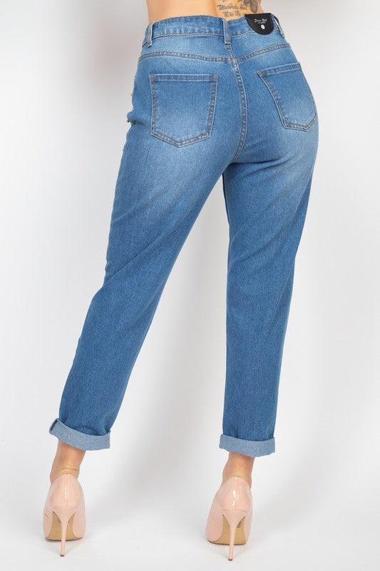 Rhinestones Denim Mom Jeans - RK Collections Boutique