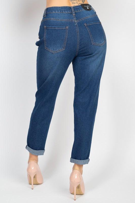 Rhinestones Denim Mom Jeans - RK Collections Boutique