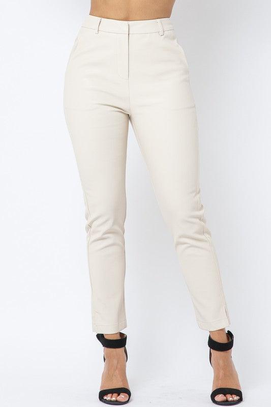 Faux Leather Split Hem Long Pants - RK Collections Boutique