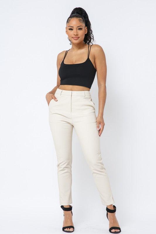 Faux Leather Split Hem Long Pants - RK Collections Boutique