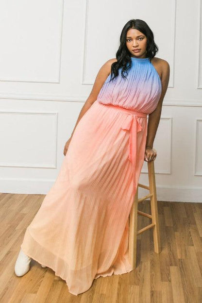 PLUS ombre pleated maxi dress - RK Collections Boutique