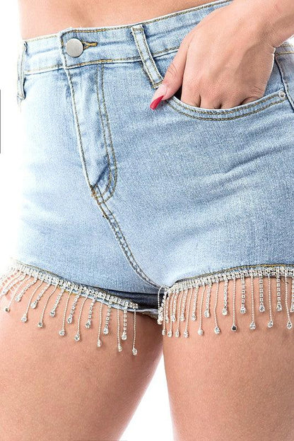 bling tassel trim jean shorts - RK Collections Boutique