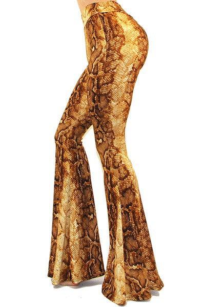 snakeskin pull on bell bottom pants - RK Collections Boutique