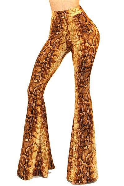 snakeskin pull on bell bottom pants - RK Collections Boutique