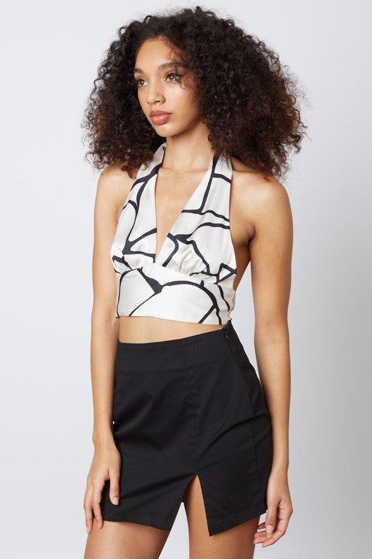 Abstract printed satin halter - RK Collections Boutique