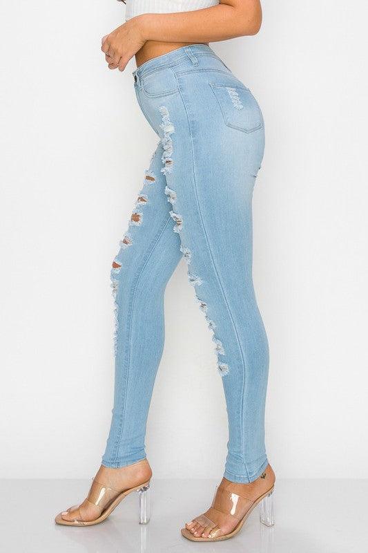 LO-199 high waist stretch slashed skinny jeans - RK Collections Boutique