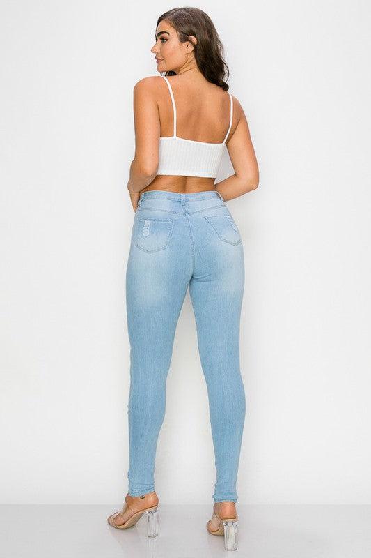 LO-199 high waist stretch slashed skinny jeans - RK Collections Boutique