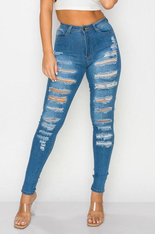 LO-200 high waist stretch slashed skinny jeans - RK Collections Boutique