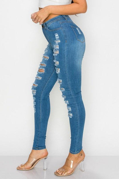 LO-200 high waist stretch slashed skinny jeans - RK Collections Boutique