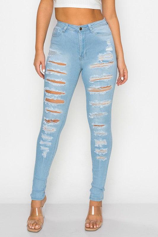 LO-199 high waist stretch slashed skinny jeans - RK Collections Boutique