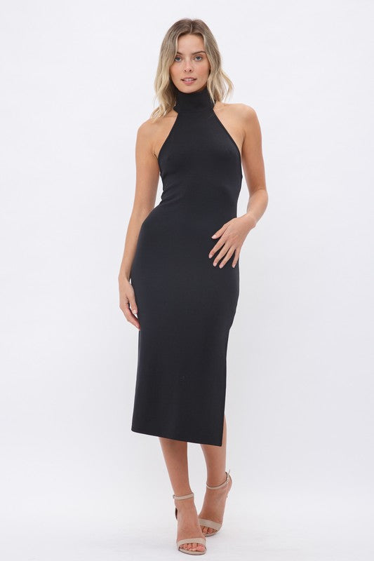 halter neck midi dress with slit