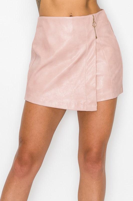 Zipper Trim Sheeny Mini Skort - RK Collections Boutique