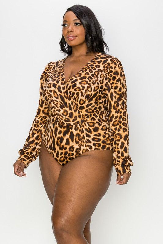 PLUS animal print surplice long sleeve bodysuit - RK Collections Boutique