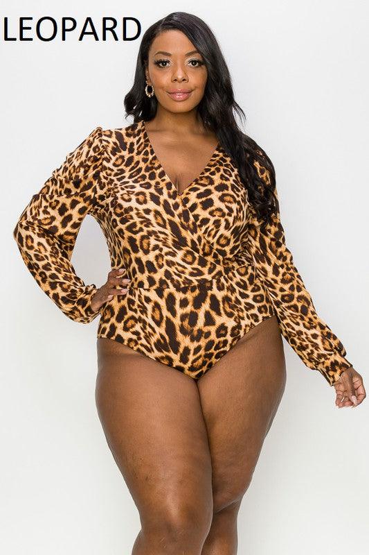 PLUS animal print surplice long sleeve bodysuit - RK Collections Boutique