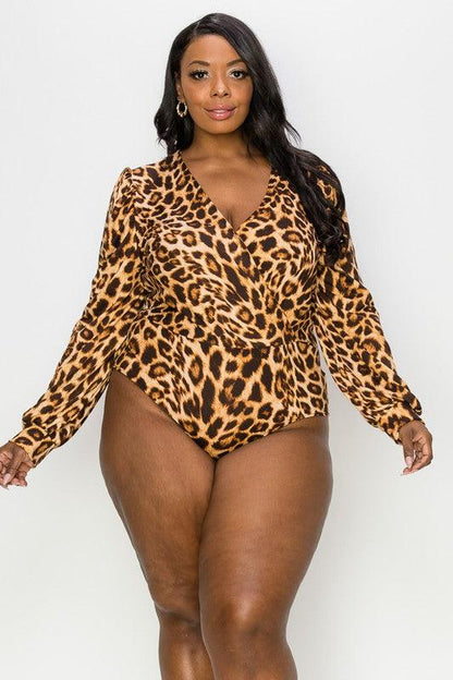 PLUS animal print surplice long sleeve bodysuit - RK Collections Boutique