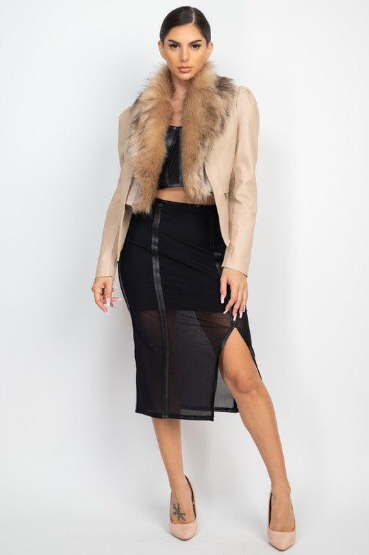 Faux Leather Fur Collar Jacket - RK Collections Boutique