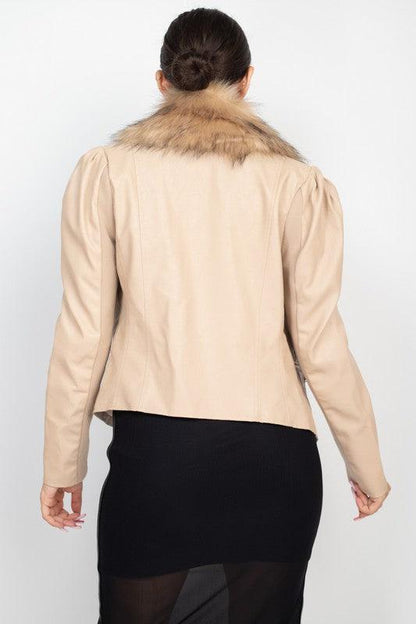 Faux Leather Fur Collar Jacket - RK Collections Boutique