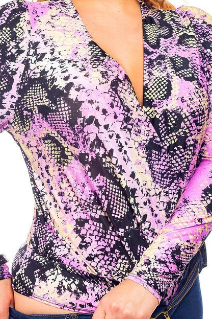 PLUS snakeskin surplice bodysuit - RK Collections Boutique