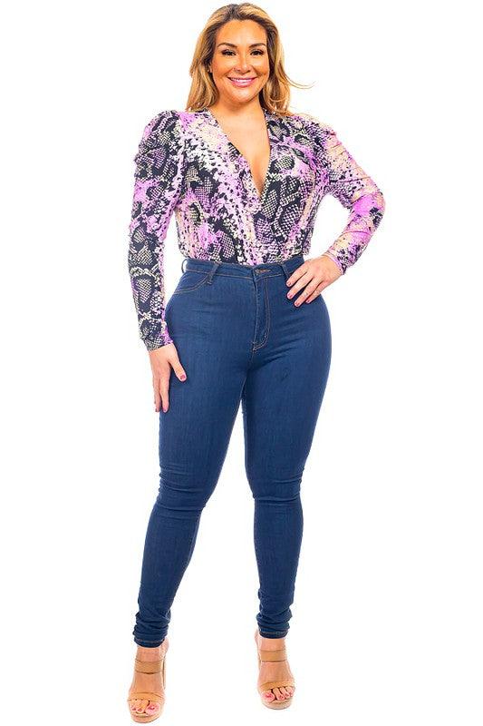 PLUS snakeskin surplice bodysuit - RK Collections Boutique