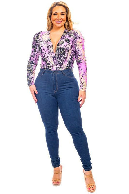 PLUS snakeskin surplice bodysuit - RK Collections Boutique