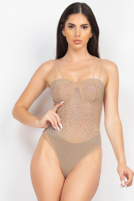 double strap rhinestone bodysuit - RK Collections Boutique