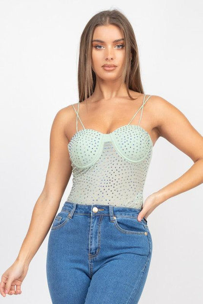 double strap rhinestone bodysuit - RK Collections Boutique