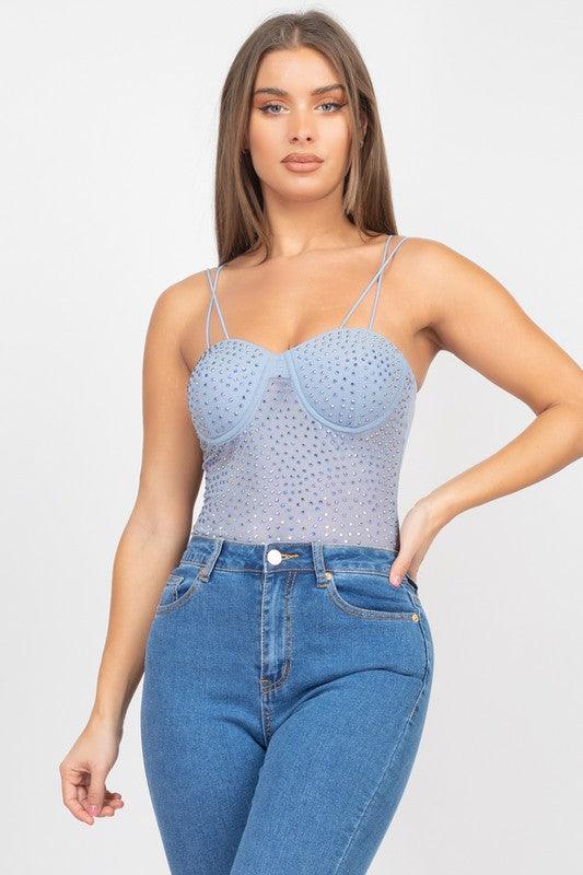 double strap rhinestone bodysuit - RK Collections Boutique