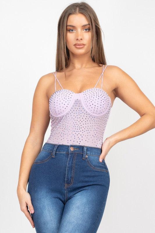 double strap rhinestone bodysuit - RK Collections Boutique