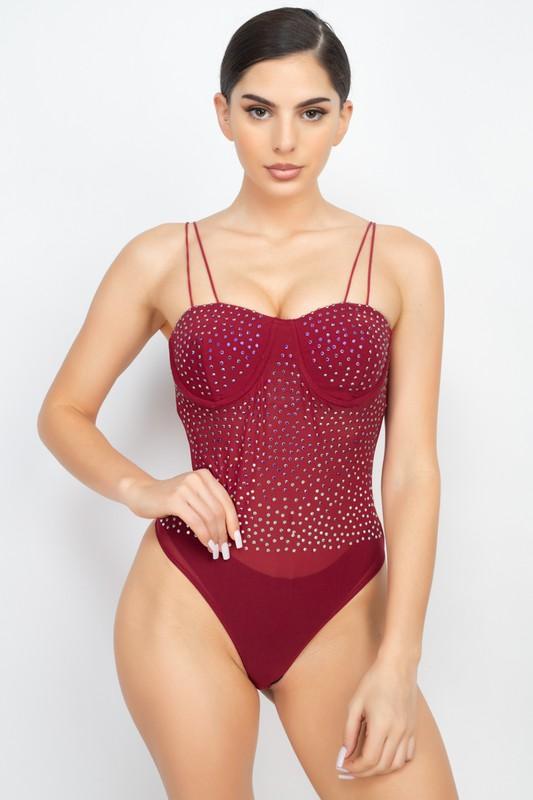 double strap rhinestone bodysuit - RK Collections Boutique