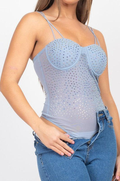 double strap rhinestone bodysuit - RK Collections Boutique