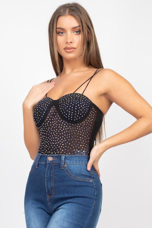 double strap rhinestone bodysuit - RK Collections Boutique