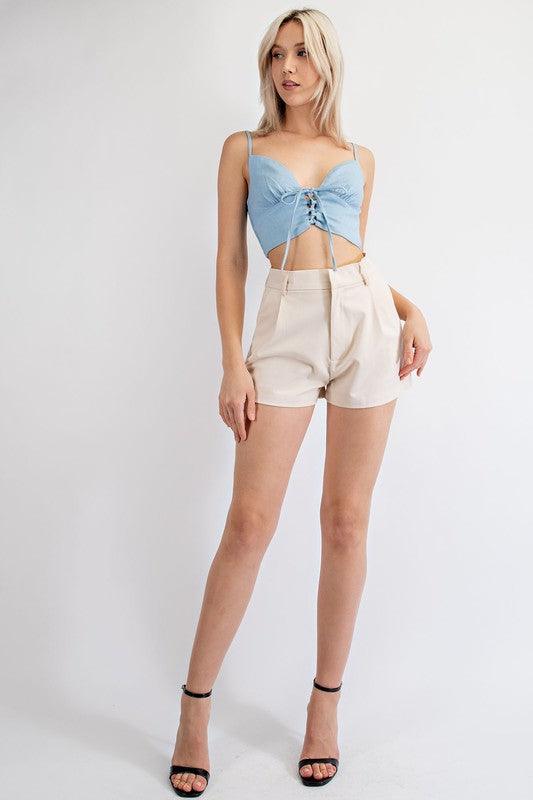 Tie front denim chambray bralette crop top - RK Collections Boutique